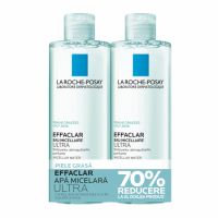 Pachet Apa micelara pentru pielea grasa cu tendinta acneica Effaclar Ultra, 400 ml + 400 ml, La Roche Posay
