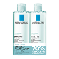 Pachet Apa micelara pentru pielea grasa cu tendinta acneica Effaclar Ultra, 400 ml + 400 ml, La Roche Posay