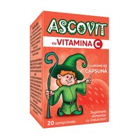 Ascovit cu Vitamina C aroma de capsuni,, 20 comprimate, Omega Pharm