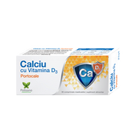 Calciu cu Vitamina D3 cu aroma de portocale, 30 comprimate, Polisano