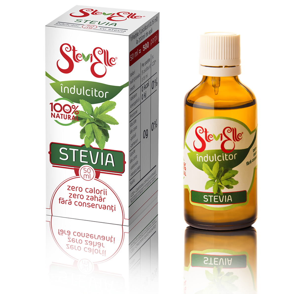 Indulcitor cu Stevia SteviElle, 50 ml, Hermes Natural