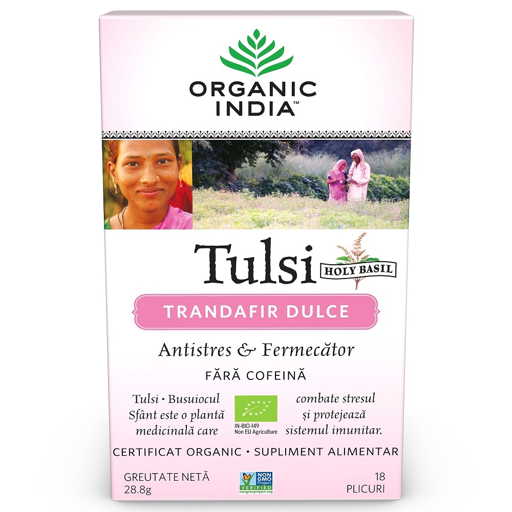 Ceai Tulsi Trandafir Dulce Antistres, 18 plicuri, Organic India