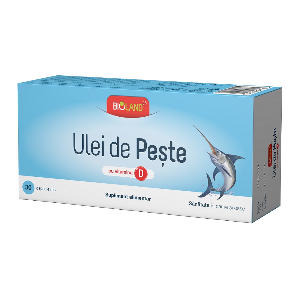 Ulei de peste cu vitamina D Bioland, 30 capsule moi, Biofarm