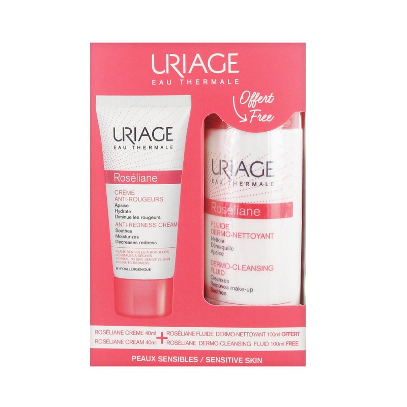 Kit Roseliane Crema anti-roseata, 40 ml + Fluid de curatare, 100 ml, Uriage