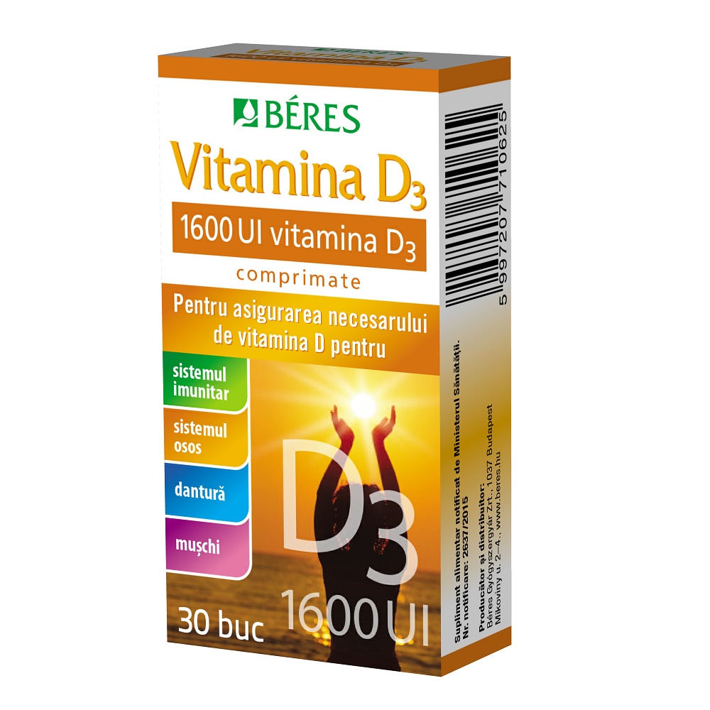 Vitamina D3, 1600UI, 30 comprimate, Beres