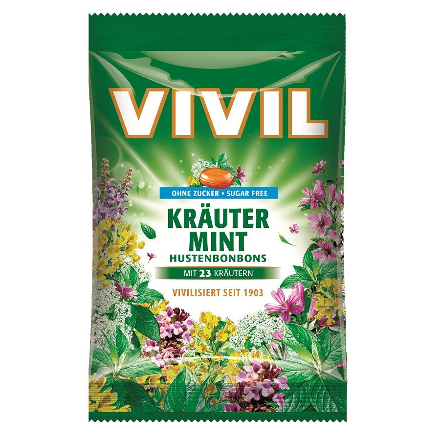 Bomboane fara zahar cu plante naturale si menta, 60 g, Vivil