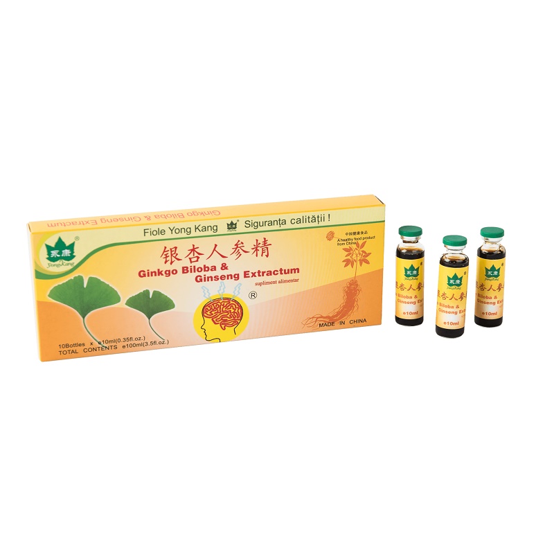 Ginkgo Biloba si Ginseng Extractum, 10 fiole, Yongkang International China