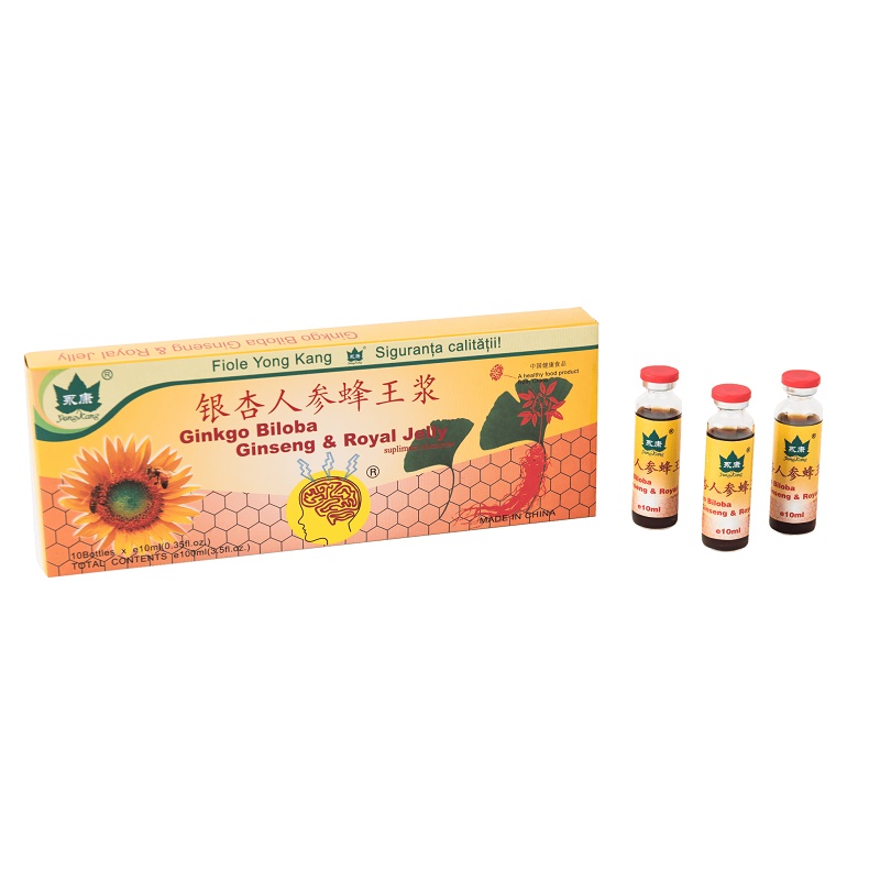 Ginkgo Biloba Ginseng si Royal Jelly, 10 fiole, Yongkang International China